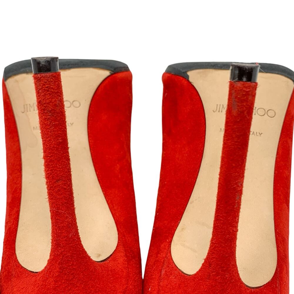 Jimmy Choo Romy 100 Red Suede Pointed Toe Pumps EU 37 Stiletto Heels - Picture 8 of 11